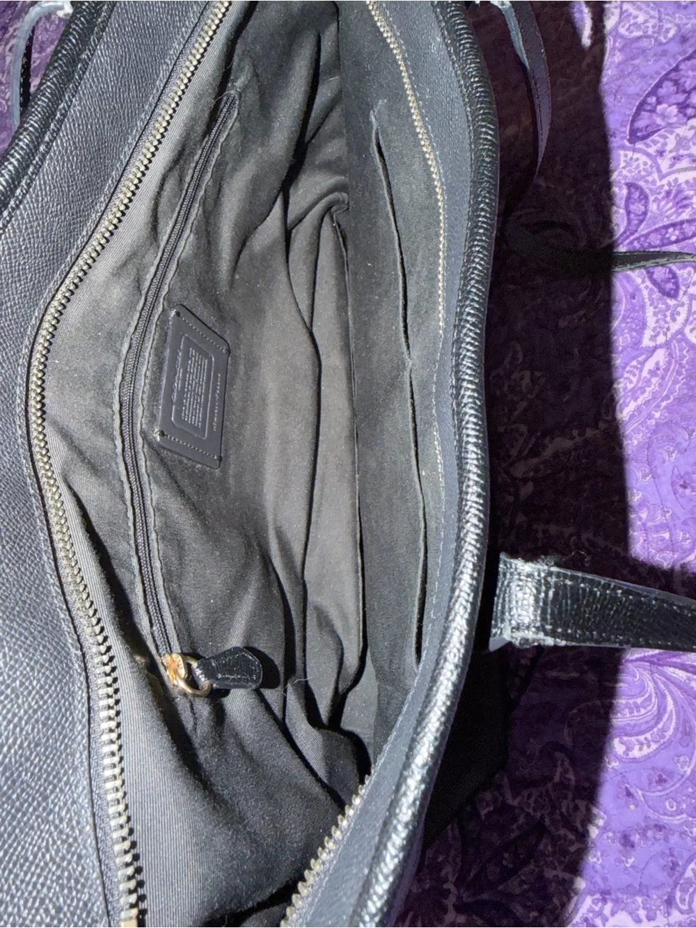 Coach City Zip Tote F58846 Black Crossgrain Leather Shoulder Tote Bag